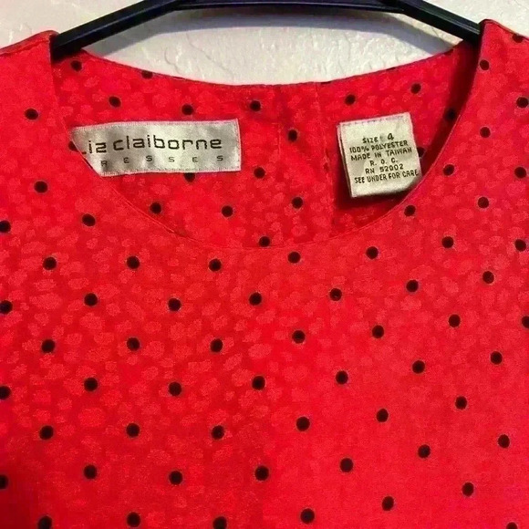 Vintage 70s 80s Liz Claiborne Red Button Back Polka Dot Dress Size 4 - Picture 4 of 8